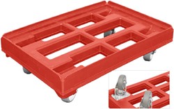 Hygiëne dolly 600x400x190 mm met rubber bokwielen en dichte onderkant
